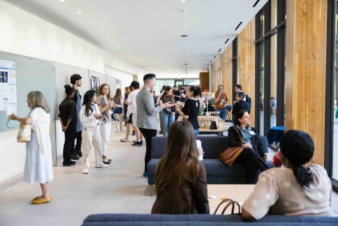 Attendees socialize in the Contemplative Commons gallery.