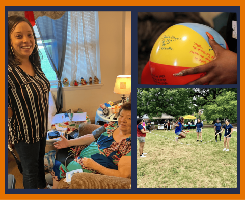 Left image: Community Health Worker DeAnna Harris working with a rural patient  Top right image: The "stress ball" is an example of our popular interactive teaching methods. Bottom right image: Healthy Streets/Healthy People community event.